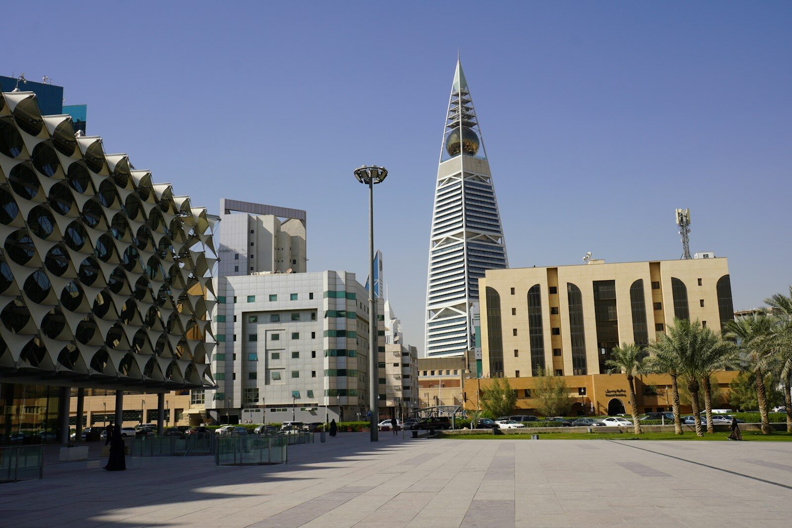 Riyadh cityscape with kingdom centre tower and modern buildings.